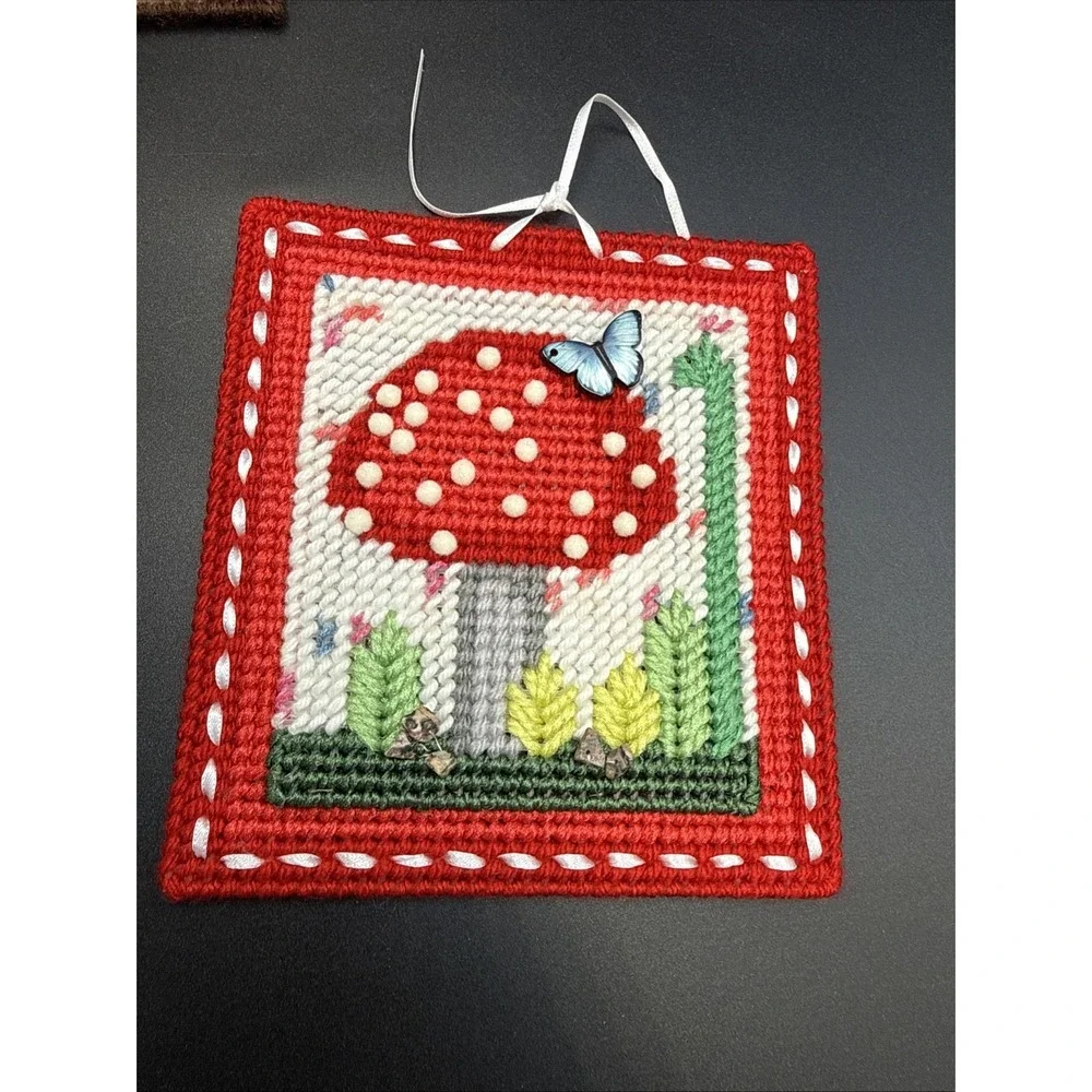 Plastic Canvas Completed Wall Decor Door Hanger Flowers Mushroom ~ 6